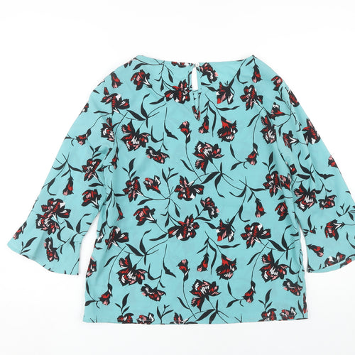 Vila Women's Blue Floral 3/4 Sleeve Blouse, Size S