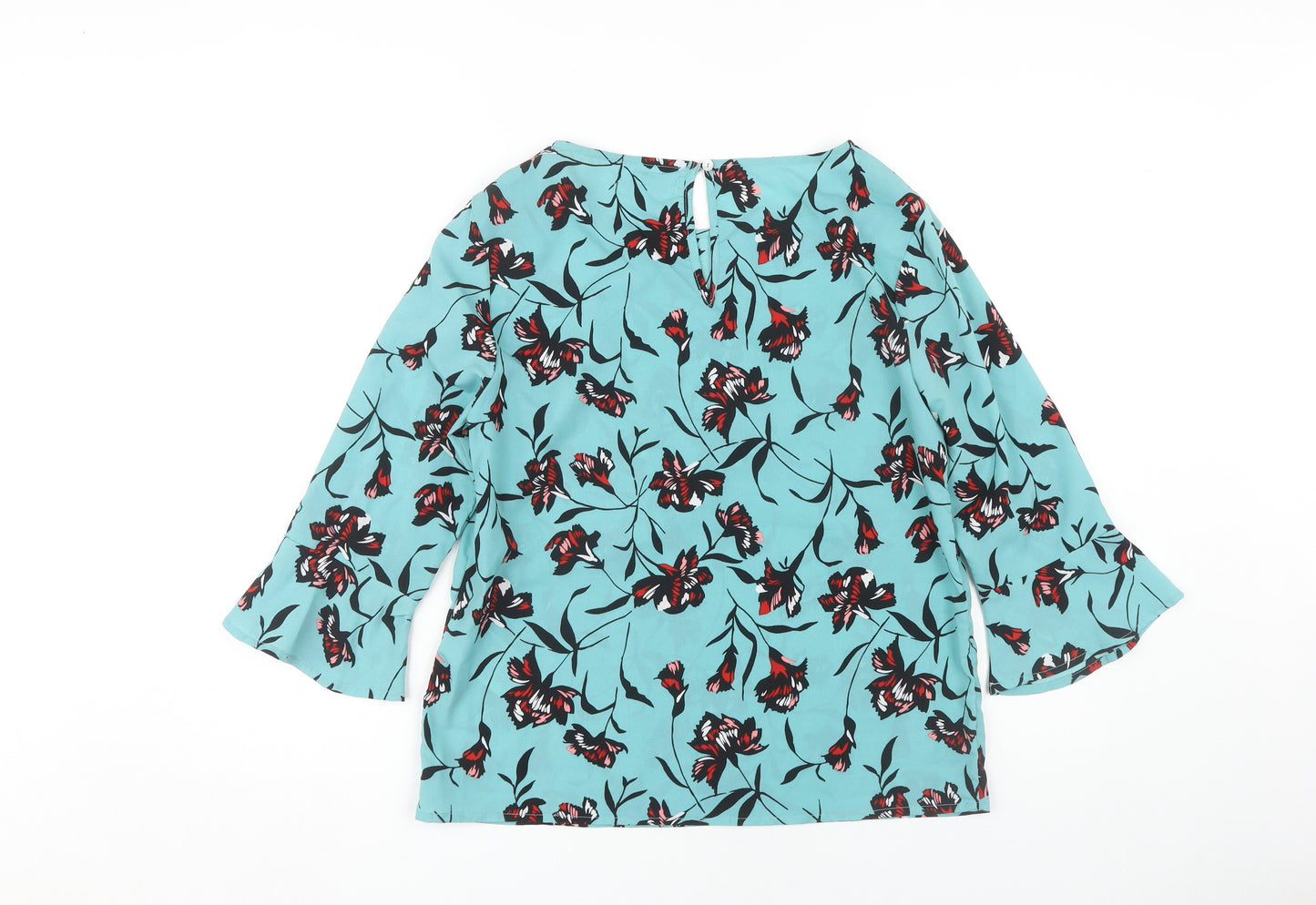Vila Women's Blue Floral 3/4 Sleeve Blouse, Size S