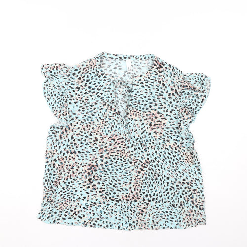 AND/OR Women's Blue Animal Print Blouse Size 10