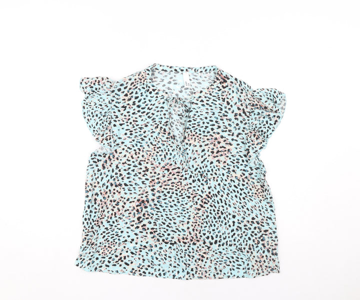 AND/OR Women's Blue Animal Print Blouse Size 10