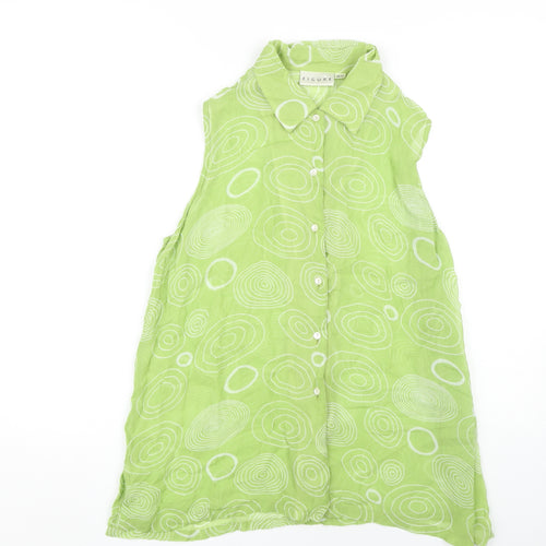 FIGURE Women's Green Geometric Collared Blouse, Size 14