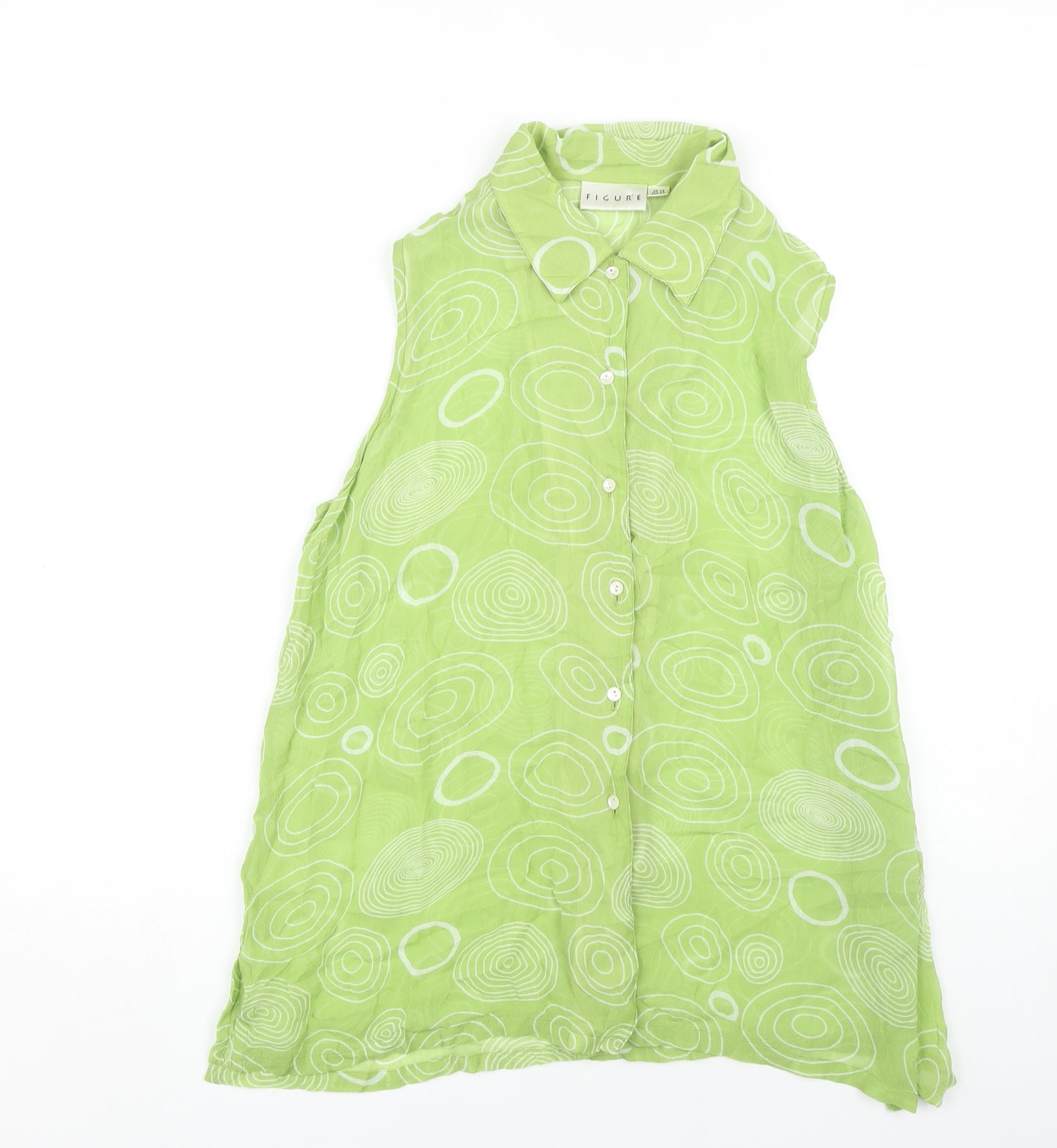 FIGURE Women's Green Geometric Collared Blouse, Size 14