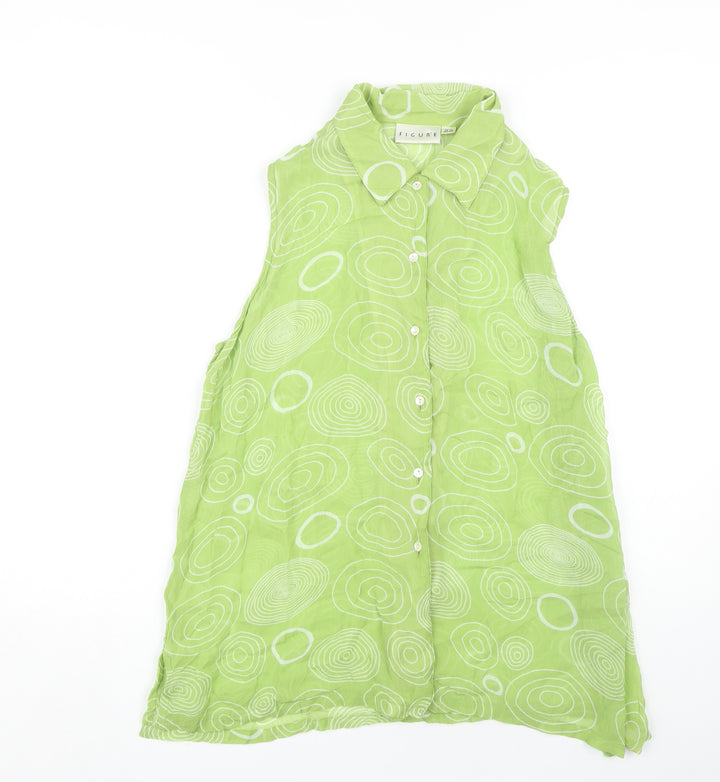 FIGURE Women's Green Geometric Collared Blouse, Size 14