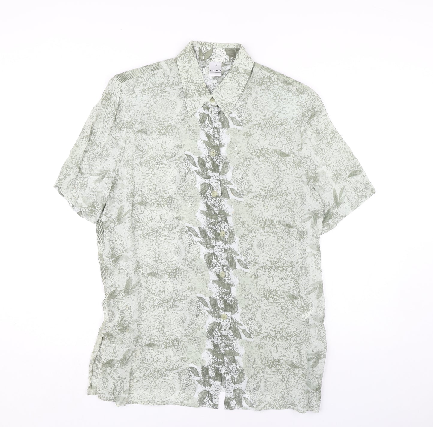 DUO Green Paisley Button-Up Shirt, Size 12, Viscose