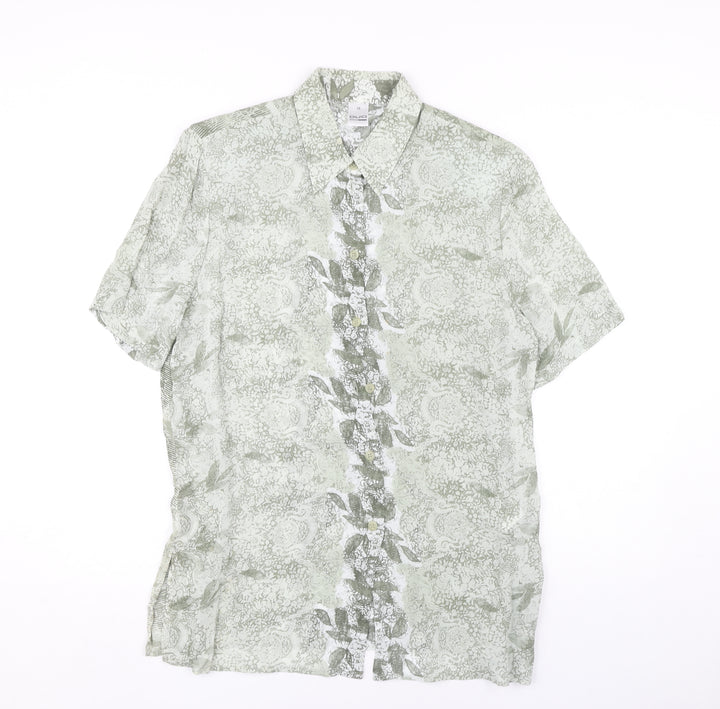 DUO Green Paisley Button-Up Shirt, Size 12, Viscose
