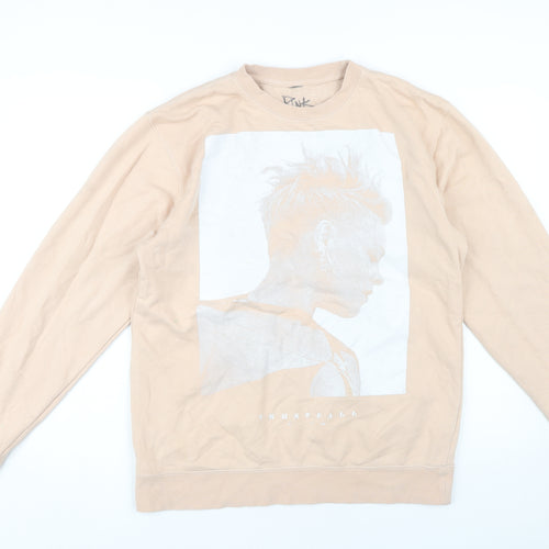 Pink Women's Beige Graphic Print Pullover Sweatshirt M