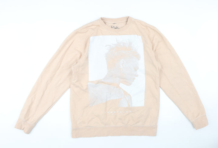 Pink Women's Beige Graphic Print Pullover Sweatshirt M