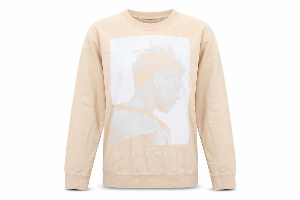 Front view of Pink Women's Beige Graphic Print Pullover Sweatshirt M