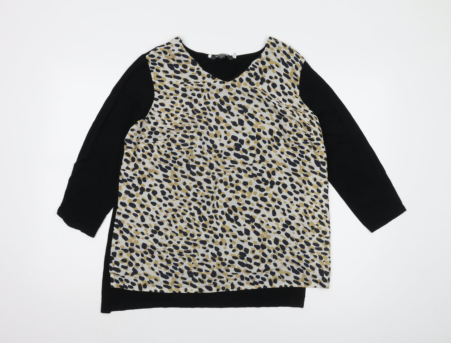 Bonmarché Women's Black Animal Print Tunic Blouse Size 12