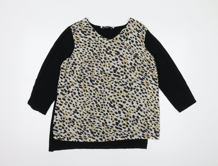 Bonmarché Women's Black Animal Print Tunic Blouse Size 12