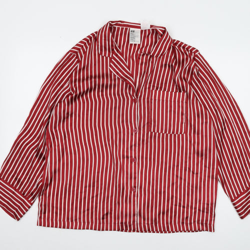 H&M Women's Red Striped Satin Pyjama Top Size 12
