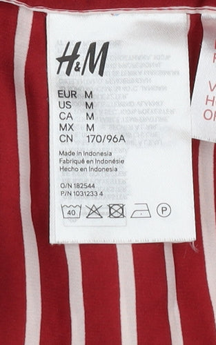 H&M Women's Red Striped Satin Pyjama Top Size 12
