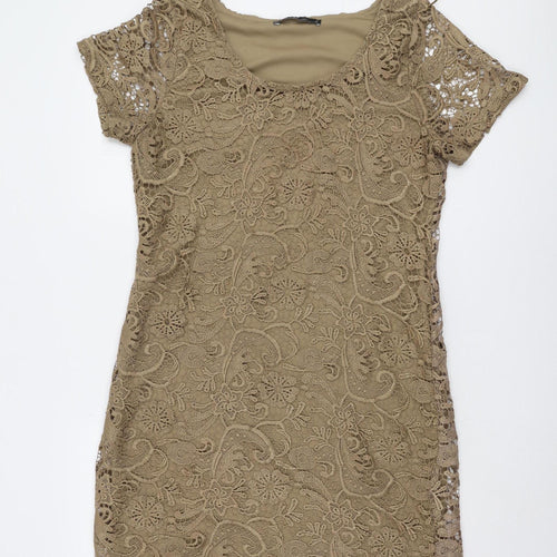 Next Women's Brown Lace Short Sleeve Dress - Size 16