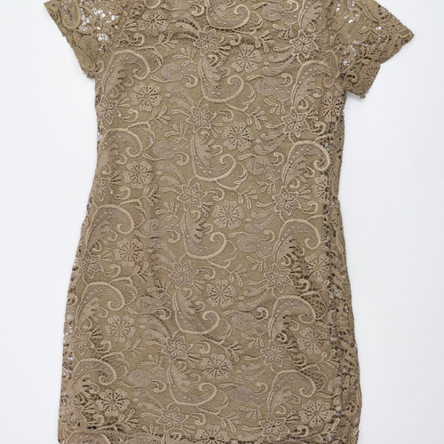 Next Women's Brown Lace Short Sleeve Dress - Size 16