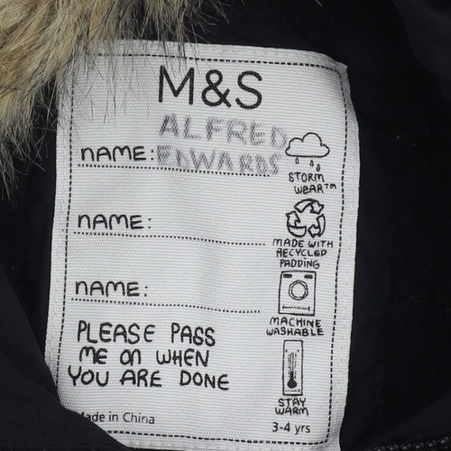 Boys' M&S Black Hooded Parka Coat, 3-4 Years, Winter Essential