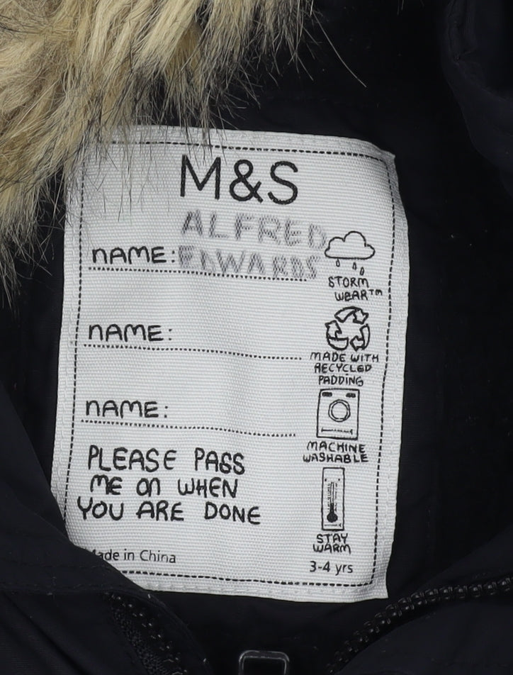 Boys' M&S Black Hooded Parka Coat, 3-4 Years, Winter Essential