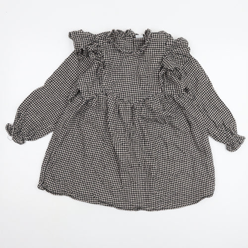 Next Girls Long Sleeve Black Houndstooth Dress 7 Years