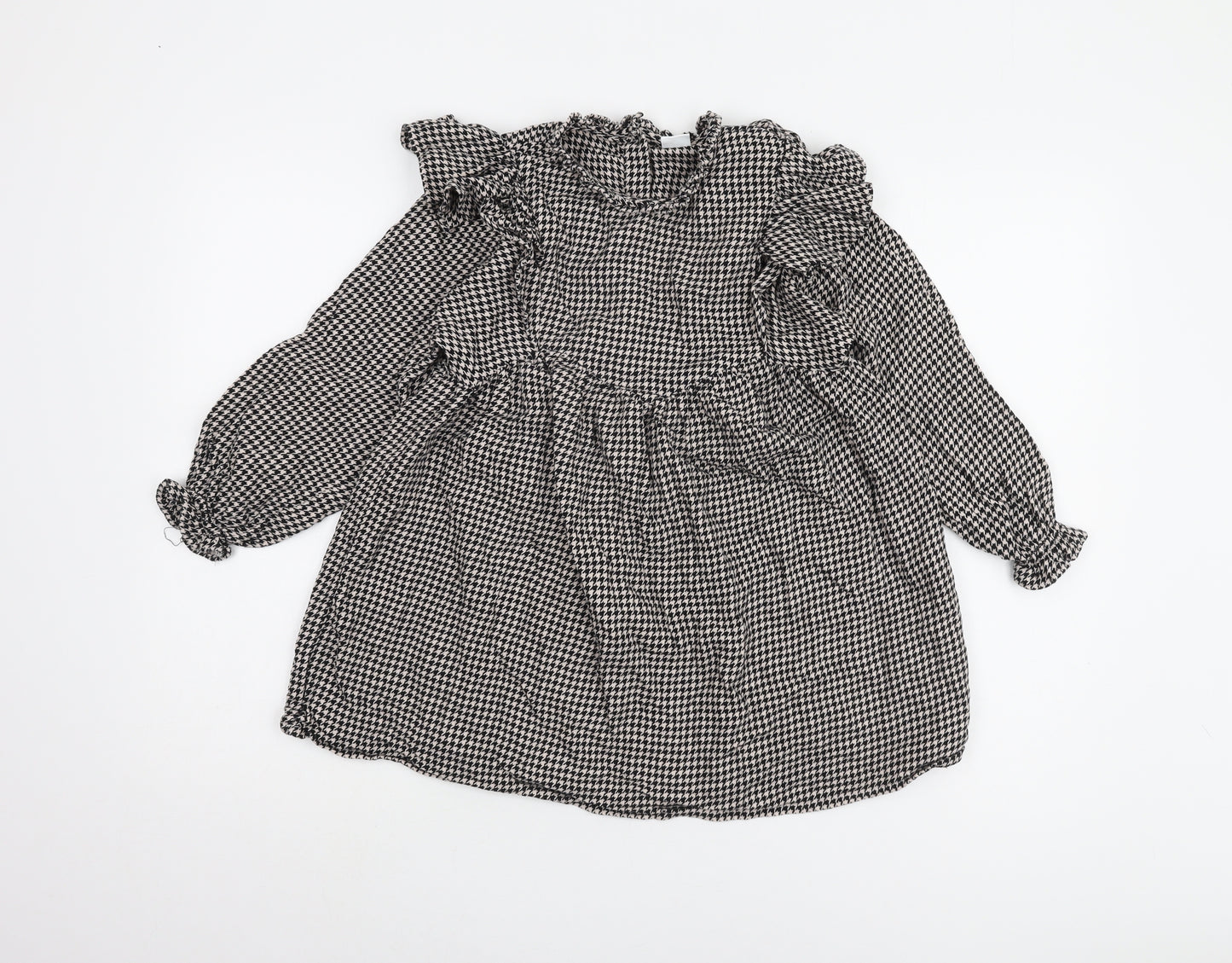 Next Girls Long Sleeve Black Houndstooth Dress 7 Years