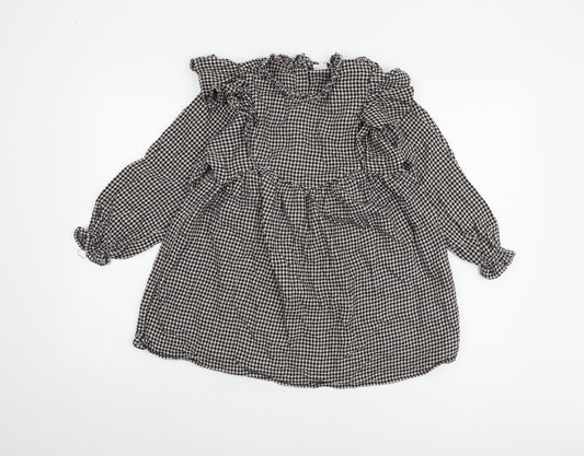 Next Girls Long Sleeve Black Houndstooth Dress 7 Years