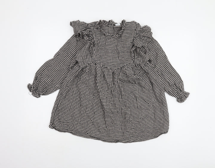 Next Girls Long Sleeve Black Houndstooth Dress 7 Years