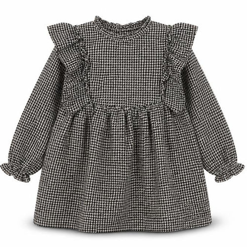Next Girls Long Sleeve Black Houndstooth Dress 7 Years