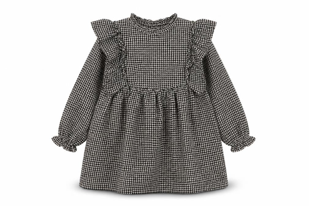 Next Girls Long Sleeve Black Houndstooth Dress 7 Years