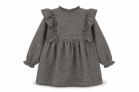 Next Girls Long Sleeve Black Houndstooth Dress 7 Years
