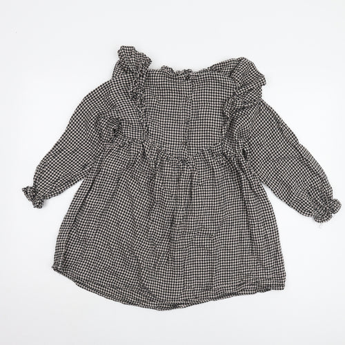 Next Girls Long Sleeve Black Houndstooth Dress 7 Years