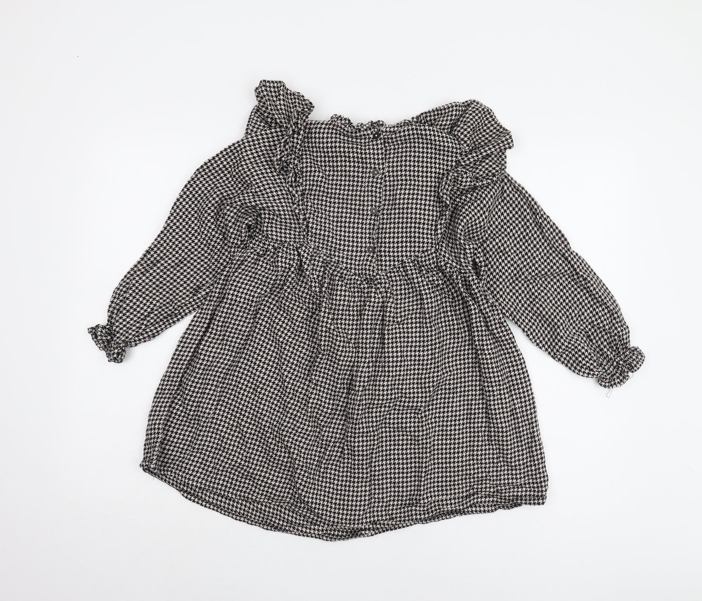 Next Girls Long Sleeve Black Houndstooth Dress 7 Years