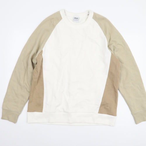 Zara Men's Beige White XL Pullover Sweatshirt