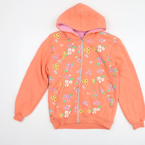 Pinky Lolly Pop Girls Orange Floral Full Zip Hoodie, 16 Years, Cotton Blend