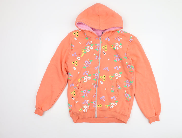 Pinky Lolly Pop Girls Orange Floral Full Zip Hoodie, 16 Years, Cotton Blend