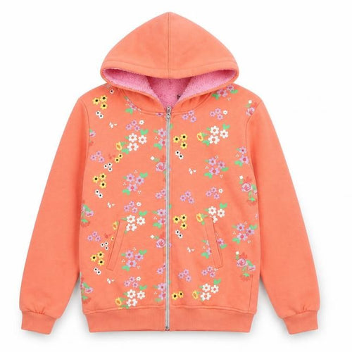 Pinky Lolly Pop Girls Orange Floral Full Zip Hoodie, 16 Years, Cotton Blend