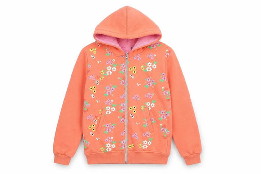 Pinky Lolly Pop Girls Orange Floral Full Zip Hoodie, 16 Years, Cotton Blend
