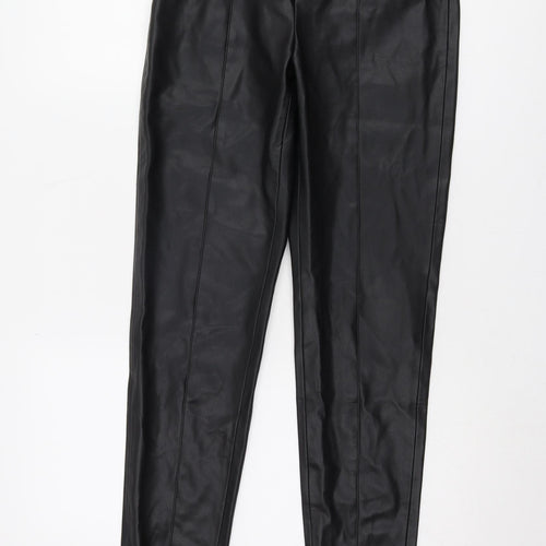 Zara Women's Black Faux Leather Trousers, Size M