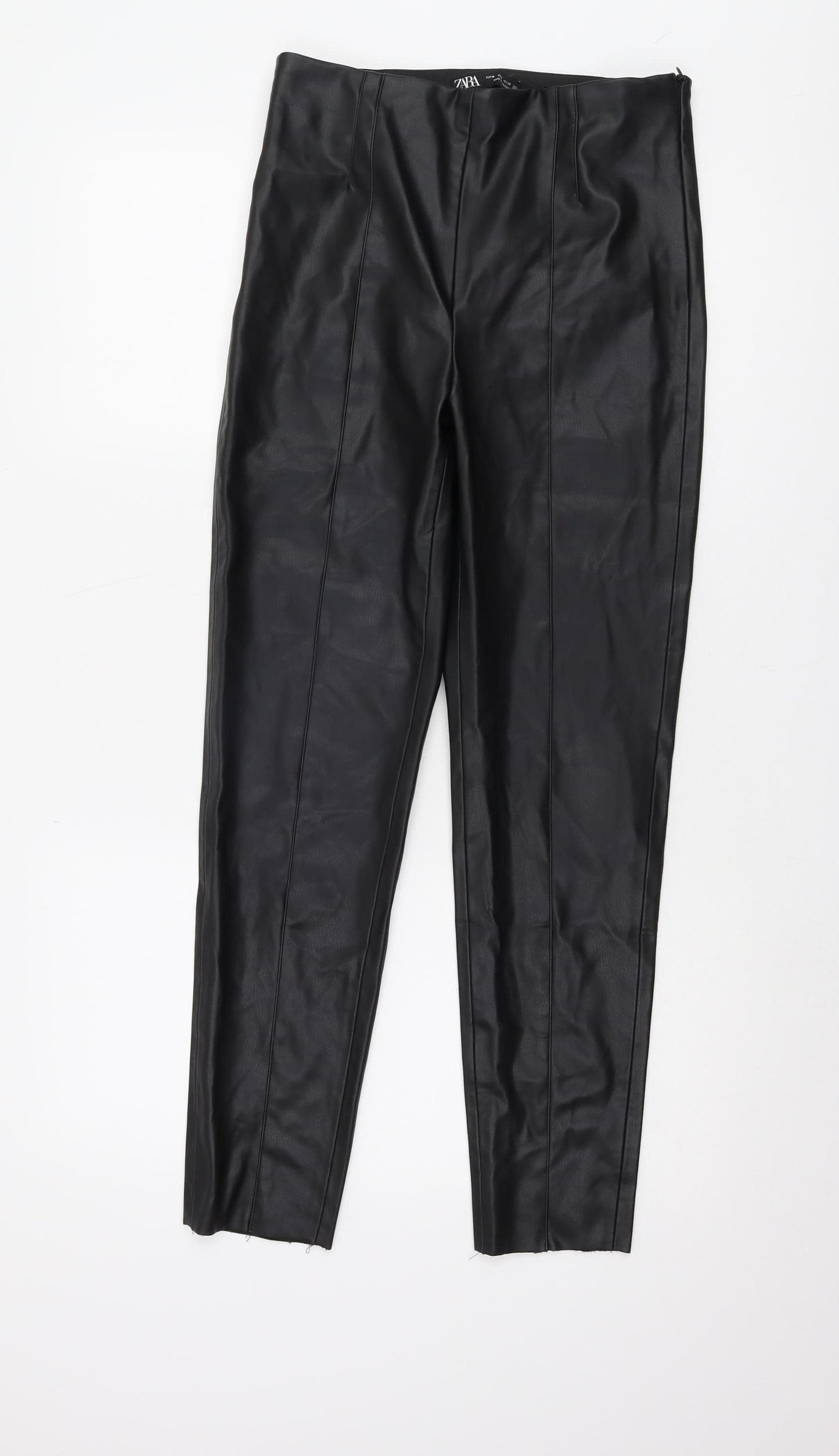 Zara Women's Black Faux Leather Trousers, Size M