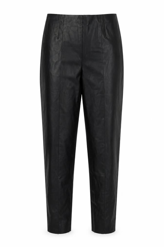 Front view of Zara Women's Black Faux Leather Trousers, size M