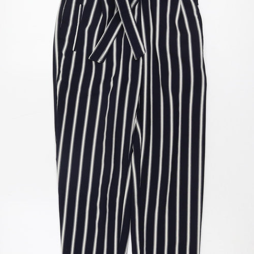 Stradivarius Women's Blue Striped Paperbag Trousers Size 6