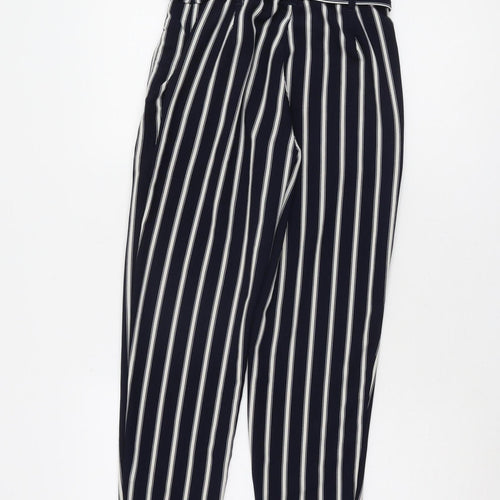 Stradivarius Women's Blue Striped Paperbag Trousers Size 6