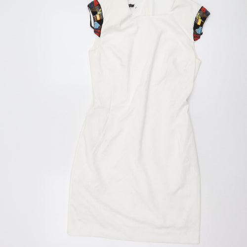 MNG Collection White Sheath Dress, Cap Sleeves, Size 12