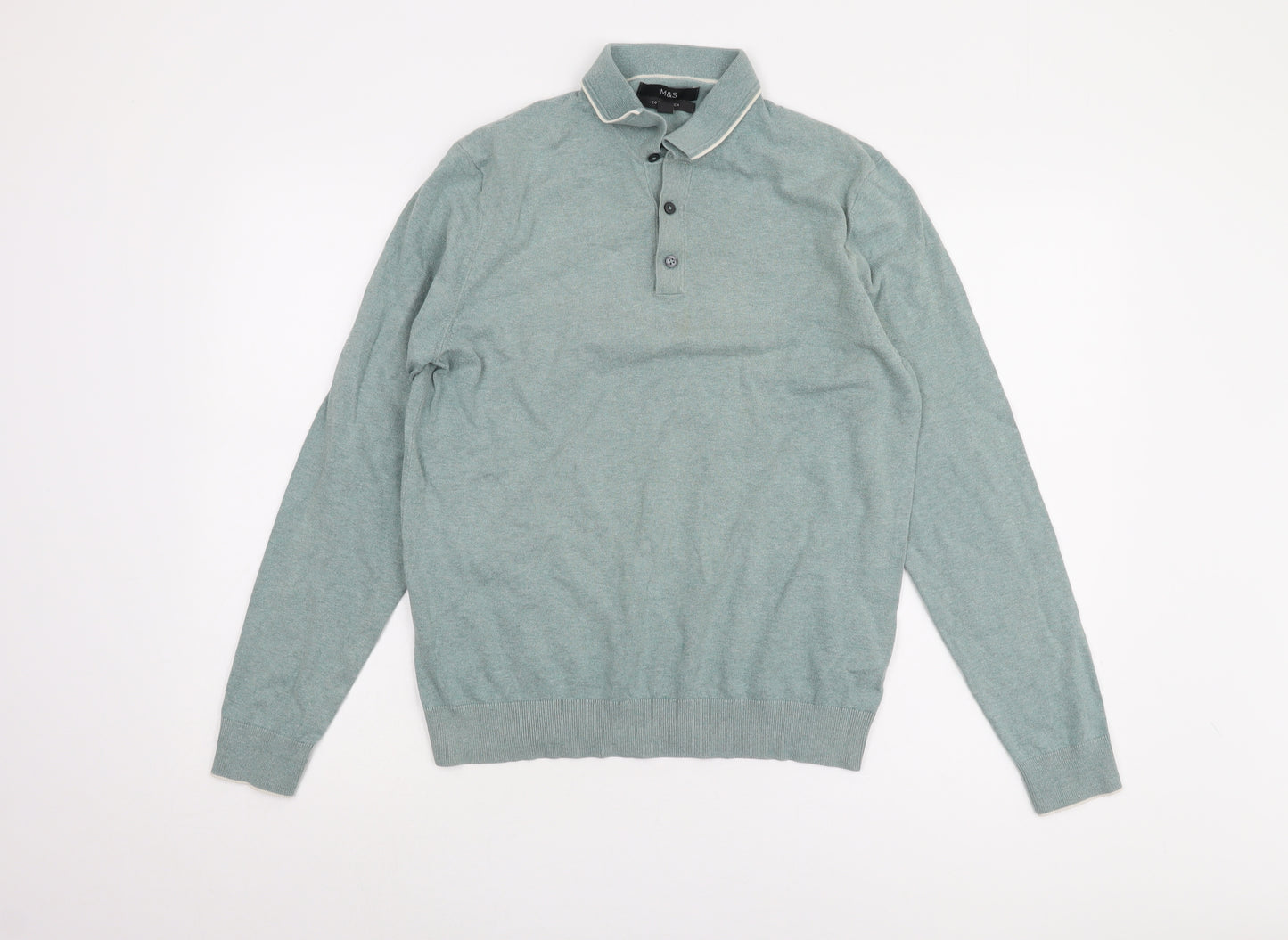 Marks and Spencer Men's Green Henley Jumper M