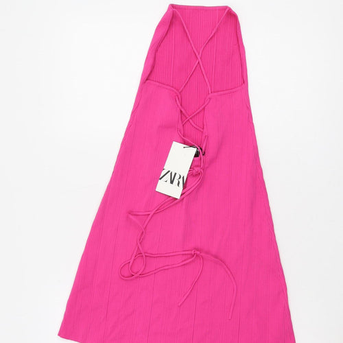 Zara Women's Pink Halter Dress, Size S, Sleeveless, New