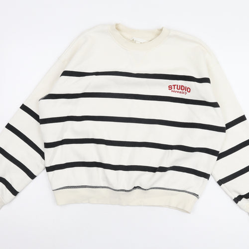 H&M Unisex White Striped Sweatshirt - Size 12 Pullover