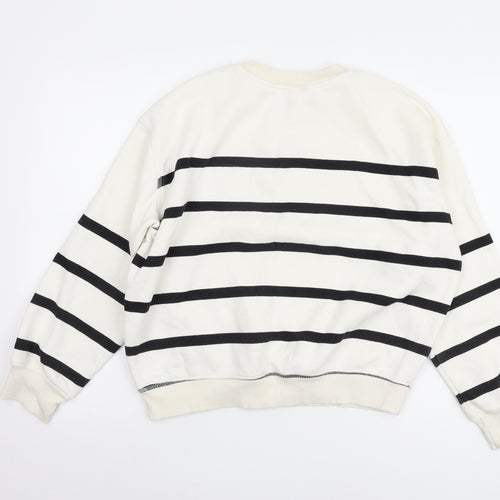 H&M Unisex White Striped Sweatshirt - Size 12 Pullover