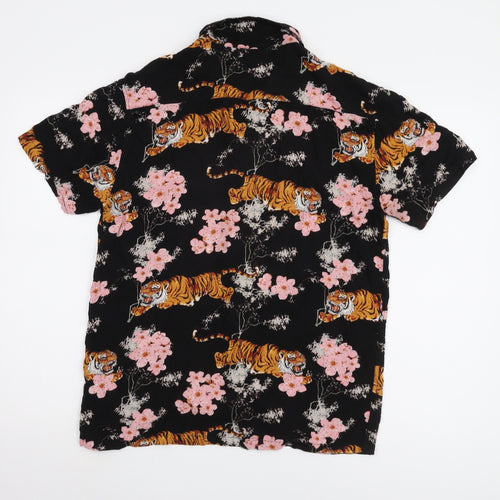 Brave Soul Men's Black Tiger Print Short Sleeve Shirt