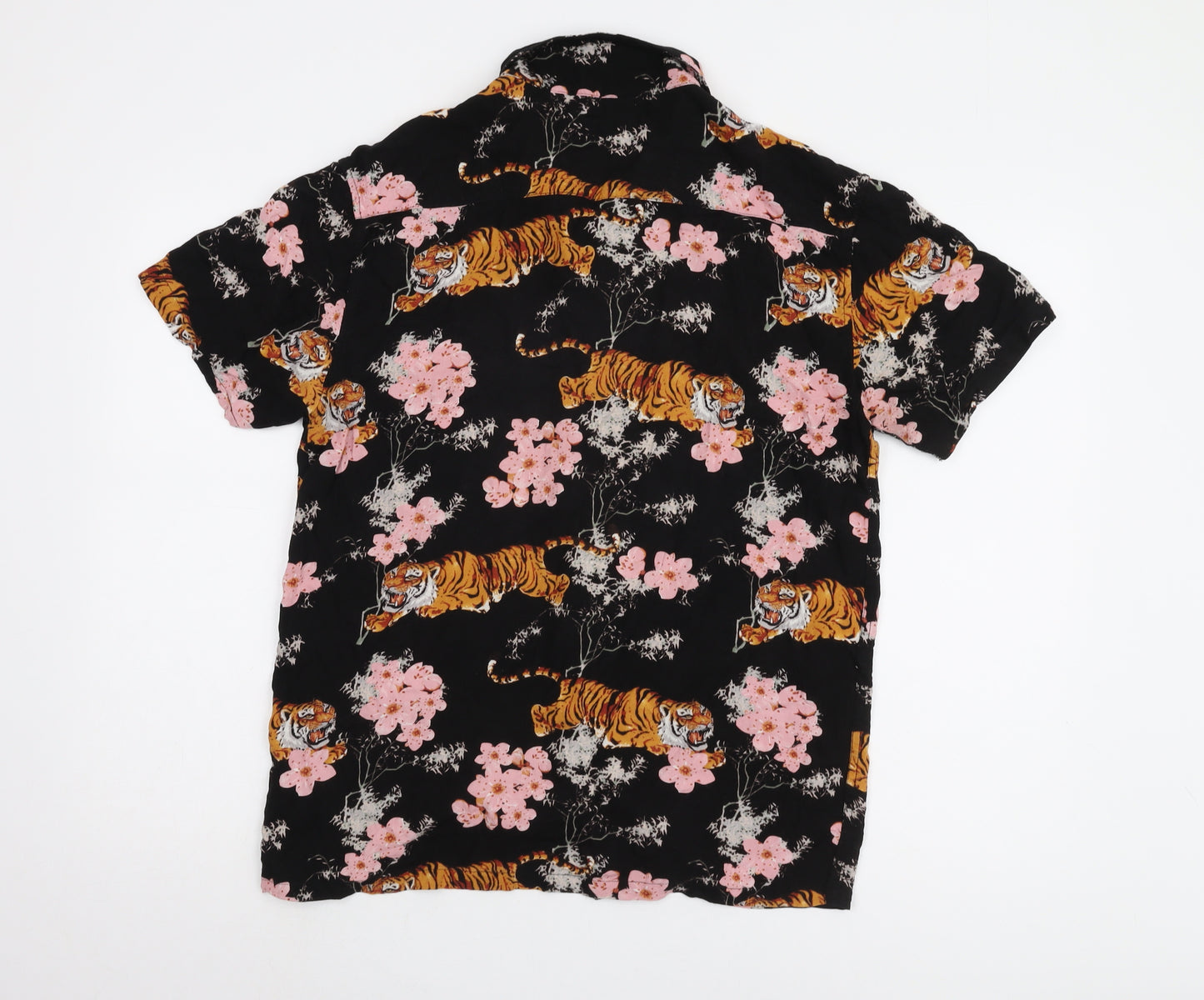 Brave Soul Men's Black Tiger Print Short Sleeve Shirt