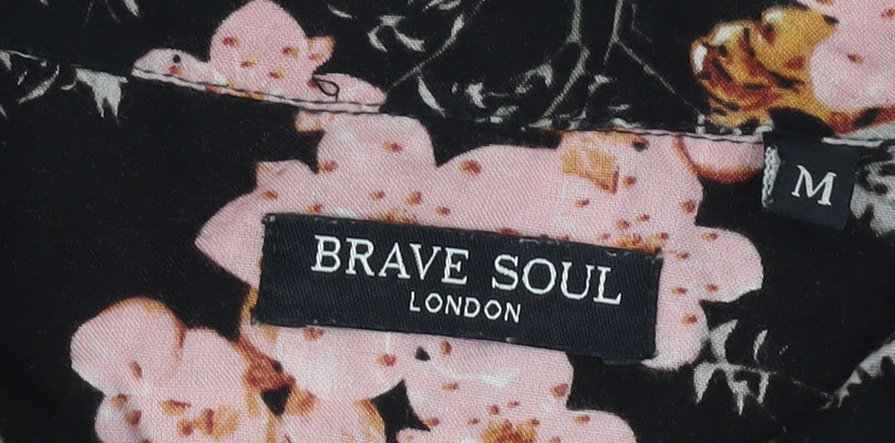 Brave Soul Men's Black Tiger Print Short Sleeve Shirt