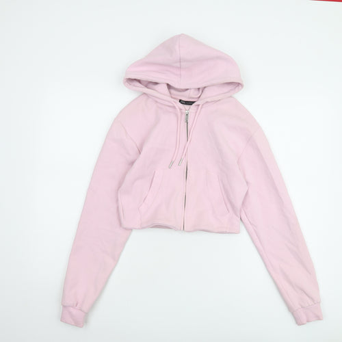 Zara Women's Pink Full Zip Hoodie - Size 8