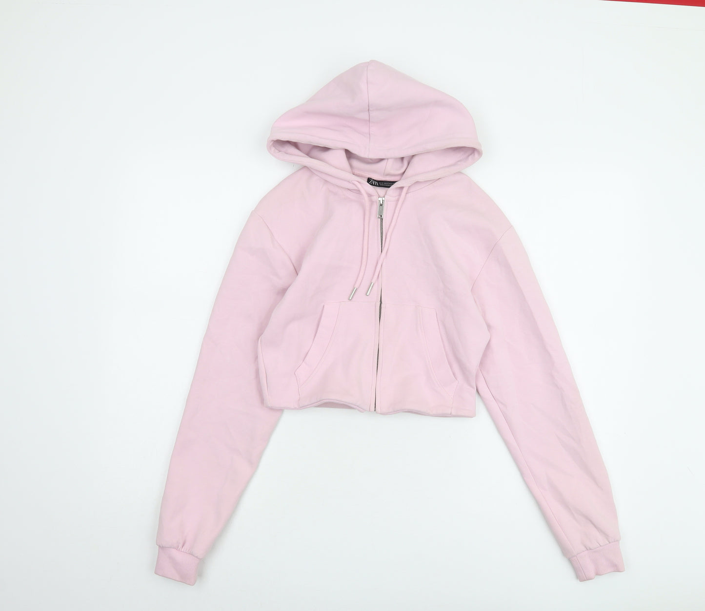 Zara Women's Pink Full Zip Hoodie - Size 8