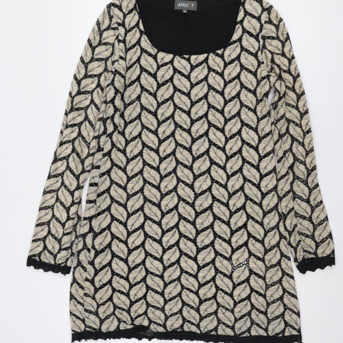 Apricot Women's Beige Black Long Sleeve Geometric Dress M